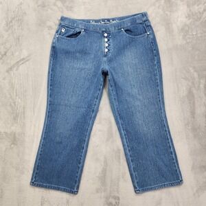 Belle By Kim Gravel Jeans Women 14P PETITE Blue Flexibelle Crop High Rise Button